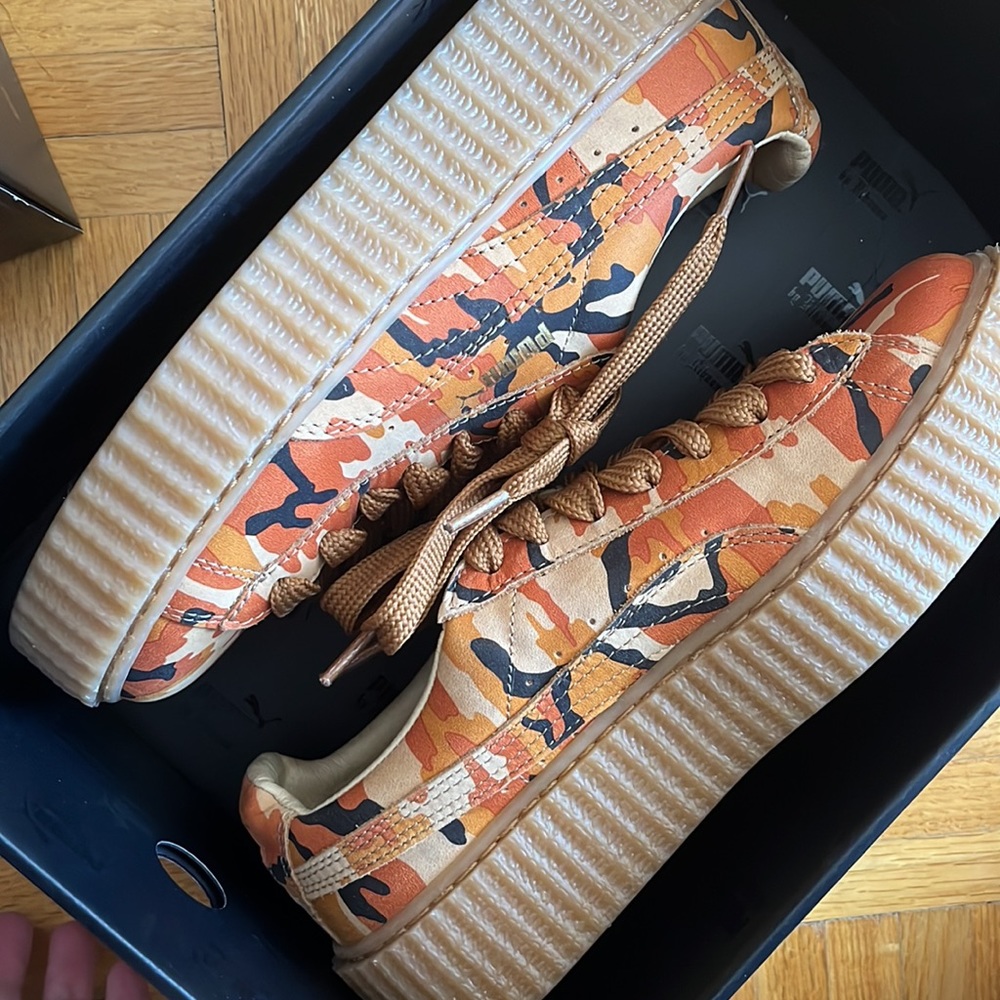 Puma Fenty orange camo sneakers in size women’s 7